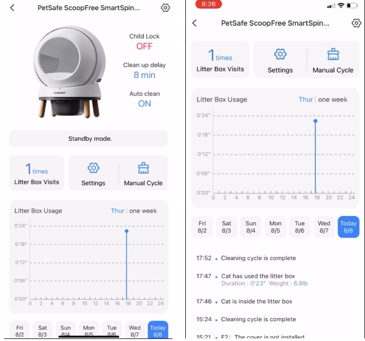 Showing the App's Home and usage log